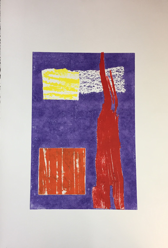 Stump IV 
 Monoprint on paper. Unframed 56x38cms. Stock No. 343B/2017/11. Price 195 
 Keywords: Monoprint, Contemporary, Cornwall, Art, Print, Expressive, Colour, Abstract, St Ives.