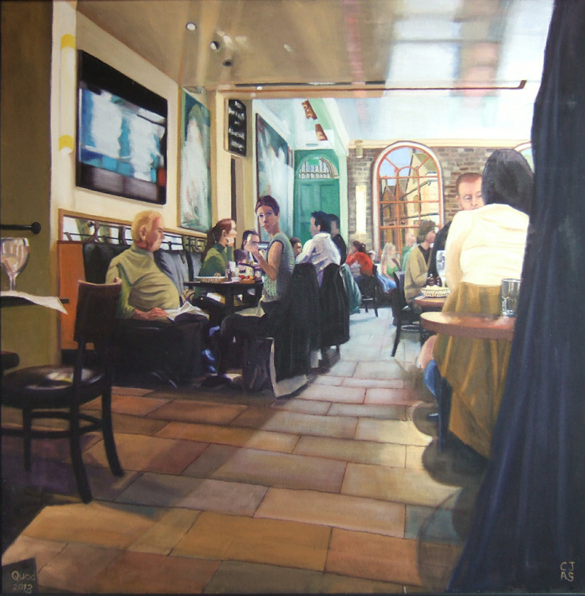 Quad 1 - Lunch 
 Oil on canvas SOLD 
 Keywords: Quad oxford lunch diners eating