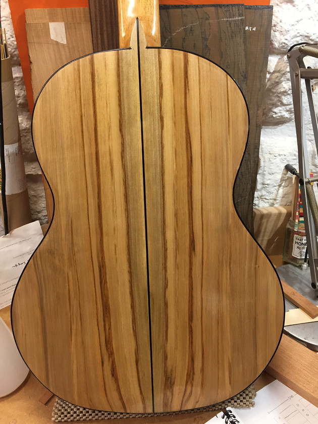 Chris Smith No.5 back view 
 Back view of the Chris Smith handmade Flamenco Guitar No.5. Price of this guitar is 3,250. 
 Keywords: #red gum, #spanish, #classical, #flamenco, #guitar, #handmade, #luthier,#St Ives