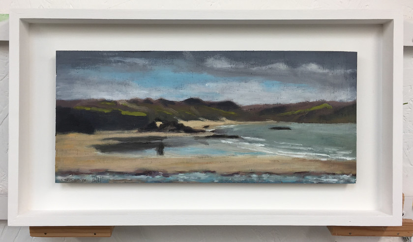 Gwithian 
 Oil on Ply, painted plen aire. Framed 25x46x3cms. Stock No. 380/2019/01. Price sold 
 Keywords: Oil painting, Gwithian, Beach, Seascape, Sky, Clouds, Expressive, Contemporary, Cornwall, Art, Surf