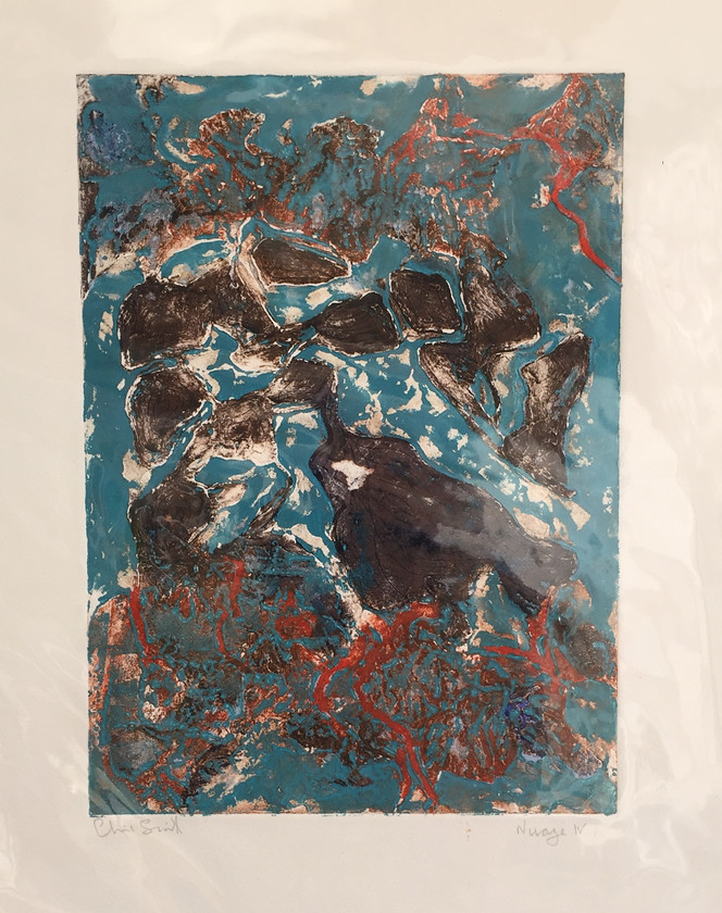 Nuage IV 
 Collagraph on paper 1/1. Unframed 56.5x 37.5 cms. Stock No. 205/2016/01. Price 225 
 Keywords: Collagraph, Cornwall, Art, Print, Expressive, Abstract, Contemporary,