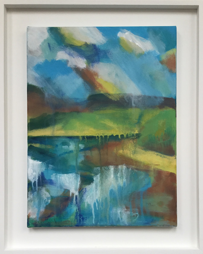 Estuary 
 Expressive landscape, acrylic on canvas. Framed 51x41x2.5 cms (hxwxd). Stock No.032/2015. Price Sold 
 Keywords: Expressive, landscape, estuary, Lelant, Porthkidney, StIves Bay, sea, ocean, art, painting, acrylic.