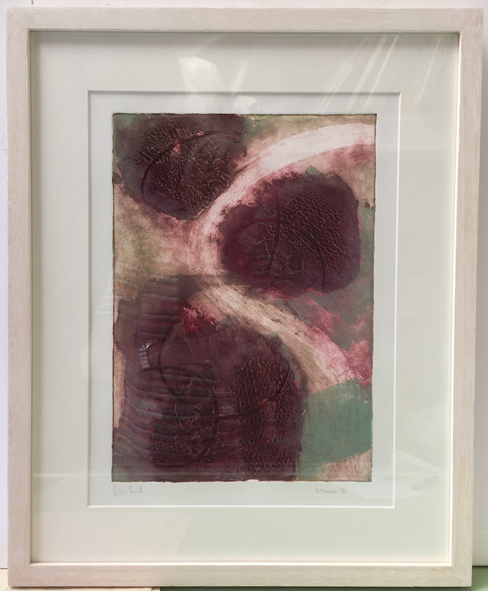 Etruscan III 
 Collagraph on paper 1/1. Framed 52.5x42.5. Stock no. 176/2015/11. Price 275. 
 Keywords: Collagraph, Cornwall, Art, Print, Expressive, Contemporary, Abstract, Ancient, St Ives