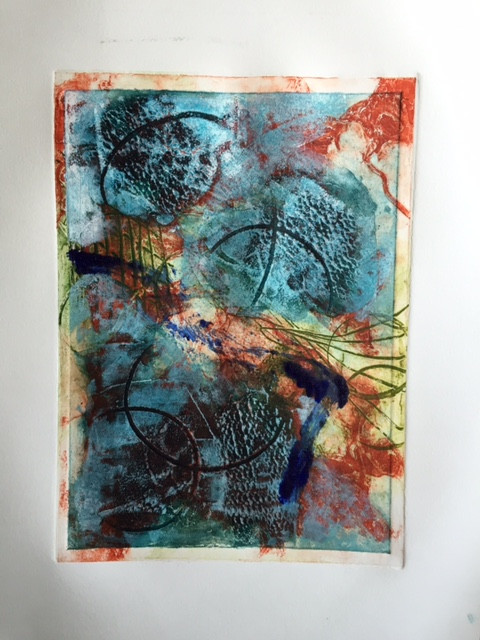 Mix Up I 
 Collagraph original 1/1. Unframed 56x38cms. Stock No.275/2016/05. Price 195. 
 Keywords: Collagraph, images, multiple, abstract, red, blue, green, mix, art